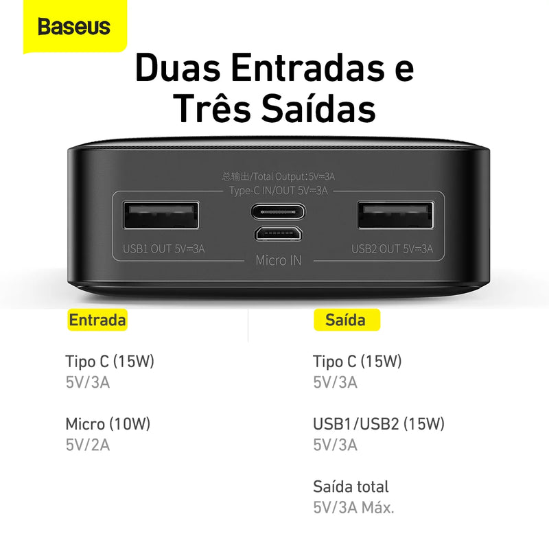 Powerbank Baseus 20.000mah 15w Com Indicador De Carga