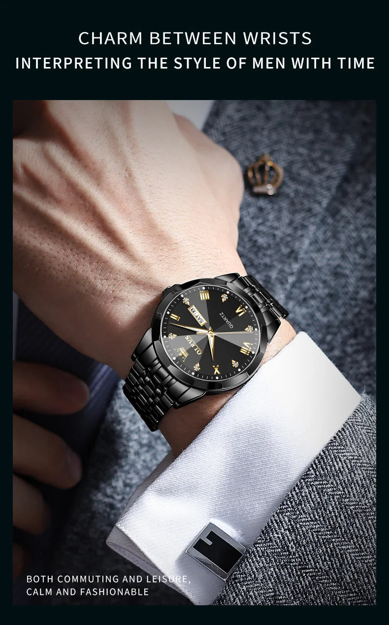 OLEVS New Watch for Men Original Quartz Waterproof Male Wristwatch Gold Stainless