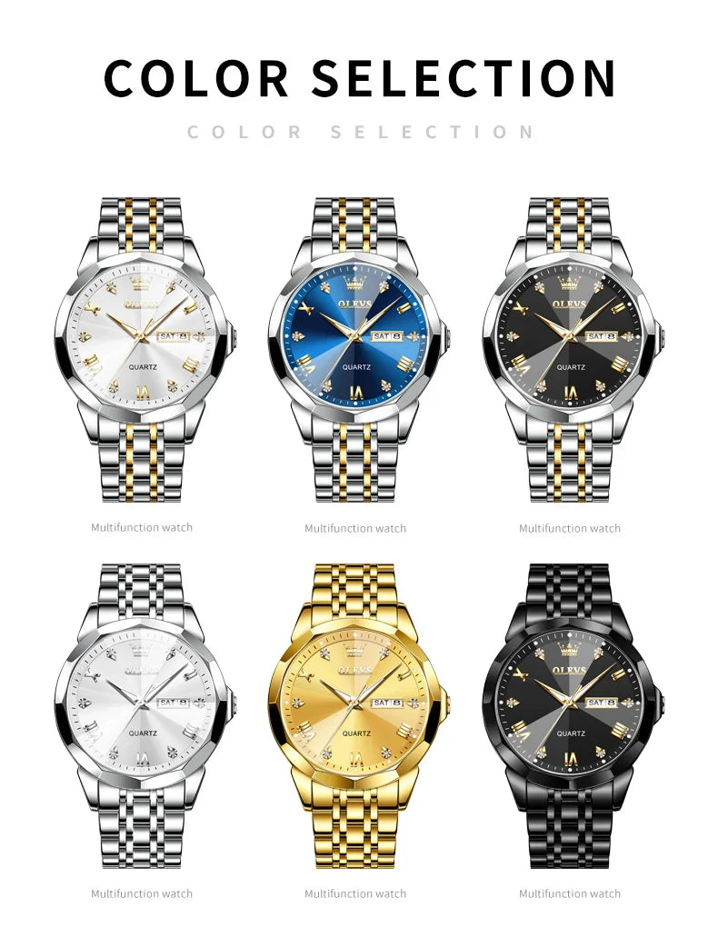OLEVS New Watch for Men Original Quartz Waterproof Male Wristwatch Gold Stainless