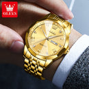 OLEVS New Watch for Men Original Quartz Waterproof Male Wristwatch Gold Stainless