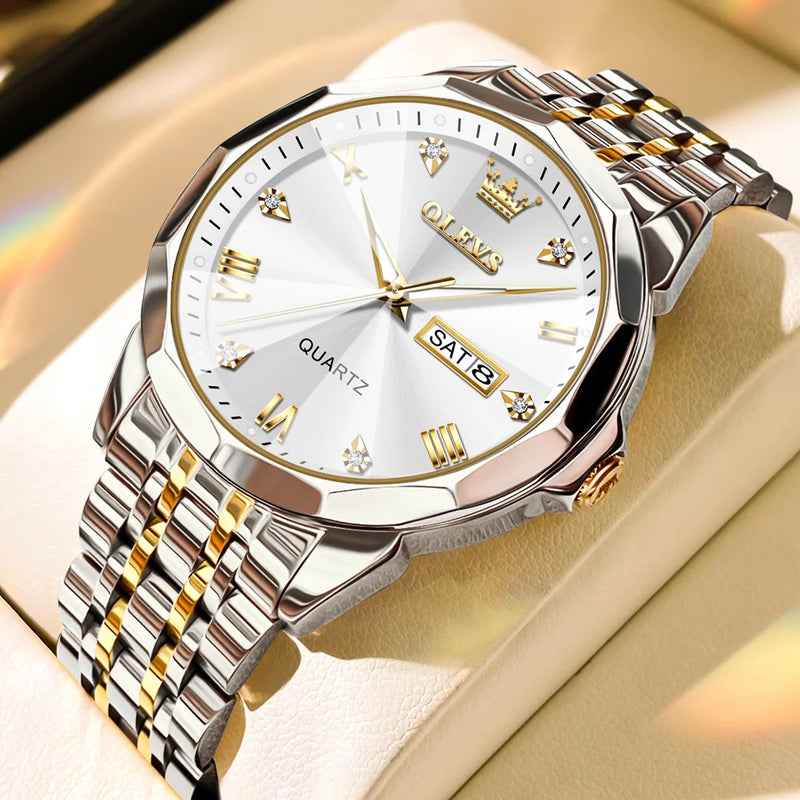 OLEVS New Watch for Men Original Quartz Waterproof Male Wristwatch Gold Stainless