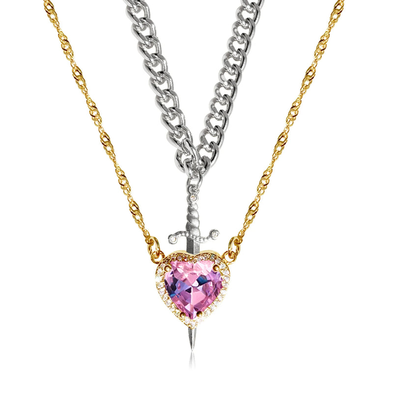 Heart and Sword Necklace - Couple Necklaces - 18k Gold Plated STAINLESS STEEL