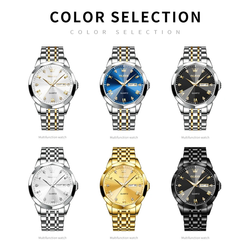 OLEVS New Watch for Men Original Quartz Waterproof Male Wristwatch Gold Stainless