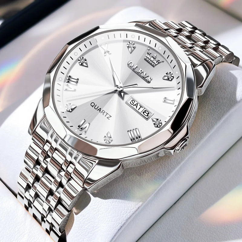 OLEVS New Watch for Men Original Quartz Waterproof Male Wristwatch Gold Stainless