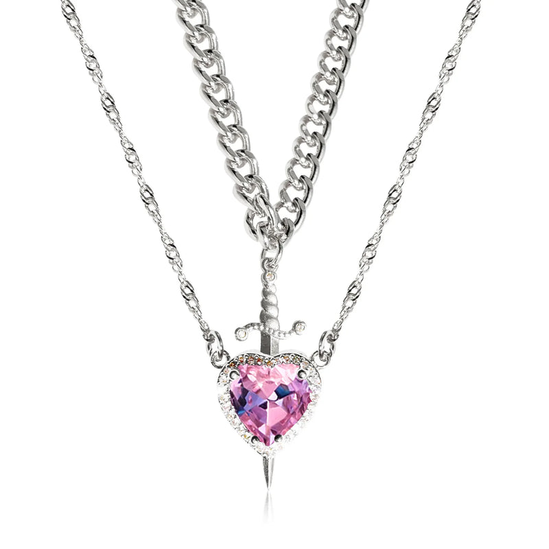Heart and Sword Necklace - Couple Necklaces - 18k Gold Plated STAINLESS STEEL