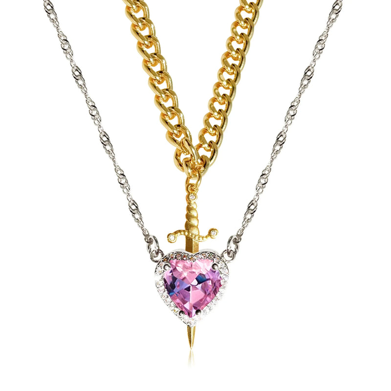 Heart and Sword Necklace - Couple Necklaces - 18k Gold Plated STAINLESS STEEL