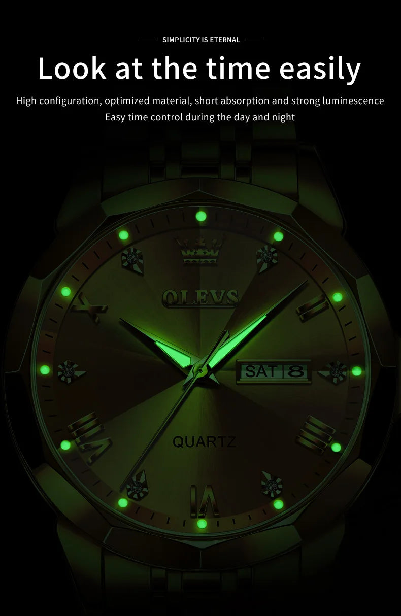 OLEVS New Watch for Men Original Quartz Waterproof Male Wristwatch Gold Stainless