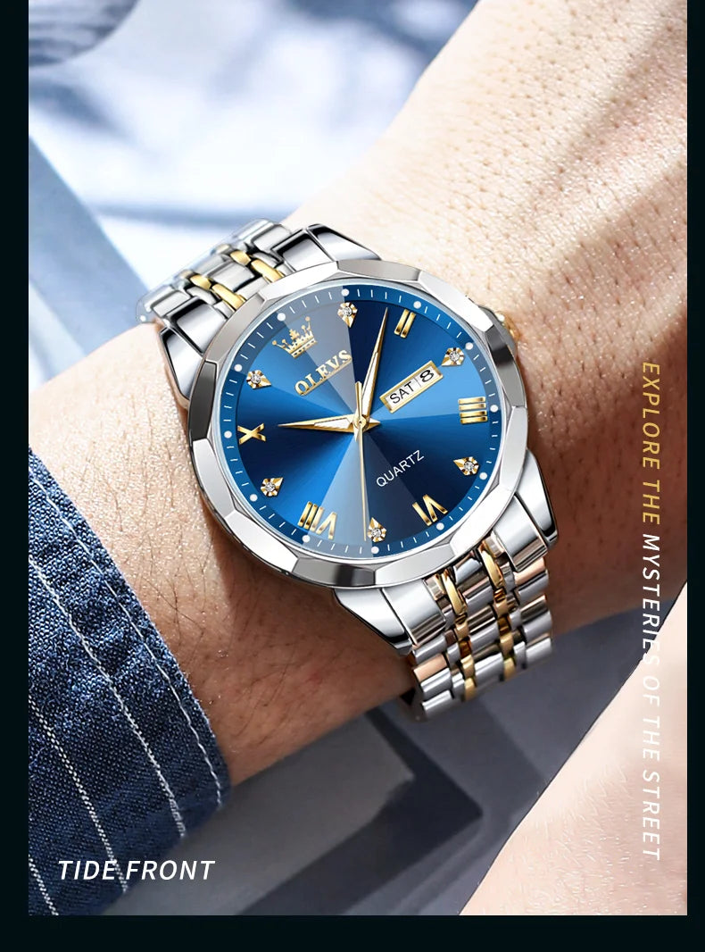 OLEVS New Watch for Men Original Quartz Waterproof Male Wristwatch Gold Stainless