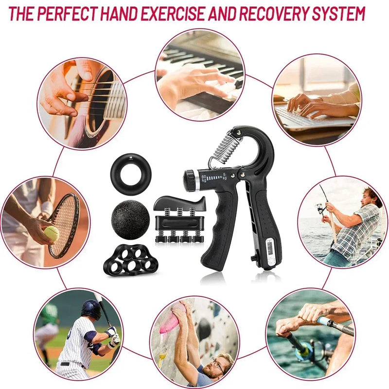 5-60Kg Adjustable Grip Strength Trainer with Finger Exerciser Hand