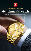 OLEVS New Watch for Men Original Quartz Waterproof Male Wristwatch Gold Stainless