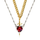Heart and Sword Necklace - Couple Necklaces - 18k Gold Plated STAINLESS STEEL